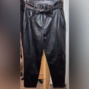 White House Black Market vegan faux leather tapered ankle. Self tie belt